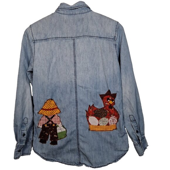 reworked Joe Fresh shirt Tops - Reworked Chambray Denim Shirt Small Farm Rooster Calico Cottagecore Farmer